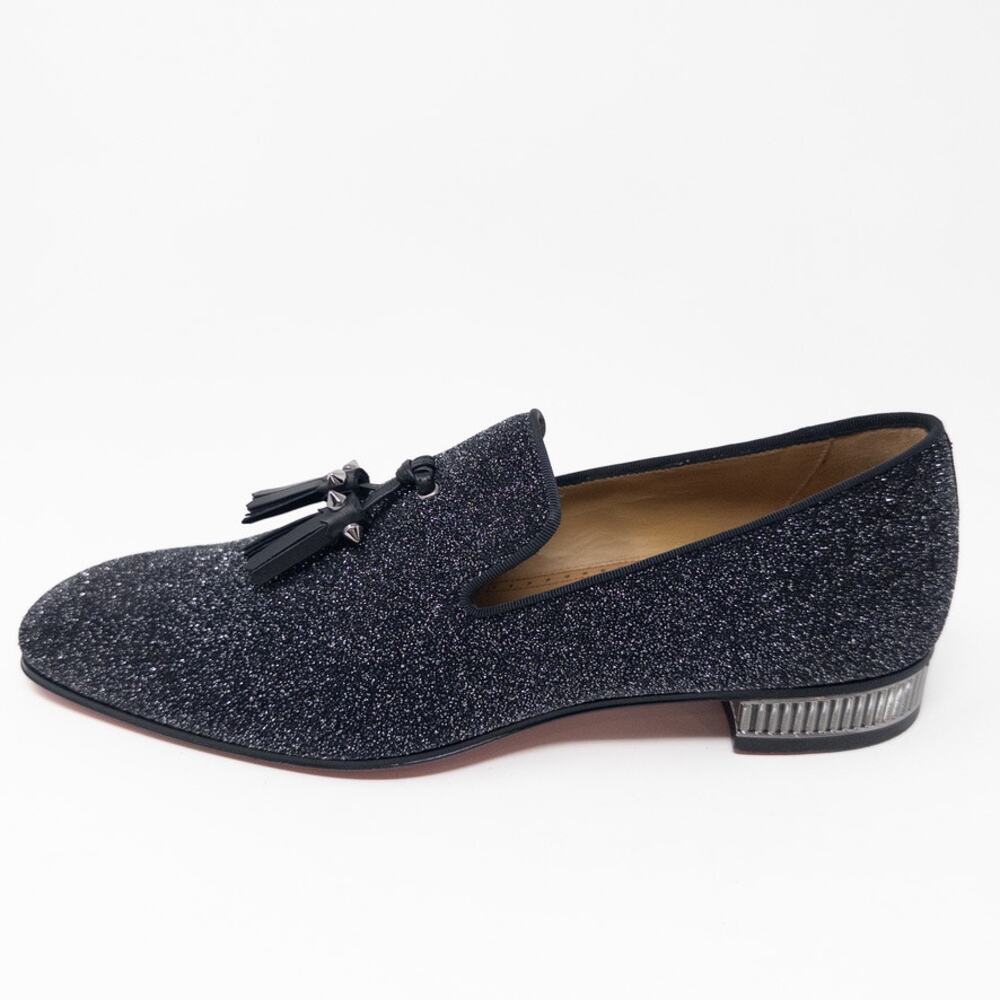 Christian Louboutin Colonnaki Glitter Spiked Tassel Loafers Size 41 EU